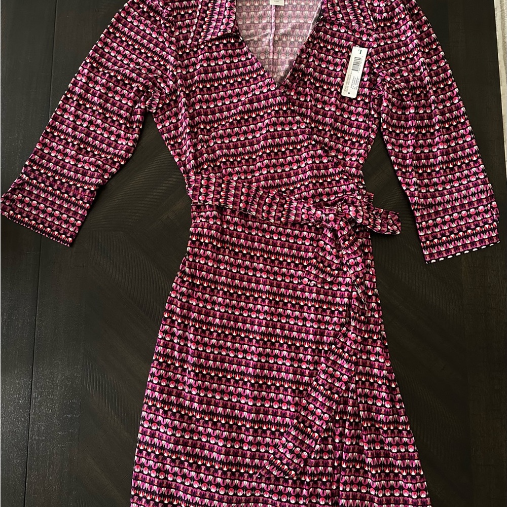 Laundry by Design Chic Pink and Black Patterned Wrap Dress